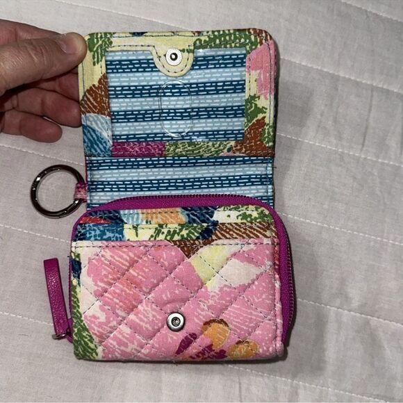 Vera Bradley Superbloom Floral Pink Blue Small Compact Fold Zip Around Wallet - Picture 7 of 9
